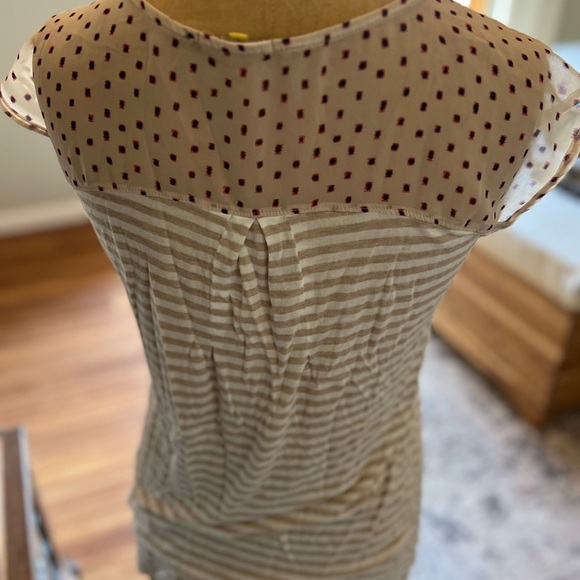 Anthropologie Little Yellow Button striped T-shirt with sheer dot design med. - Picture 5 of 7